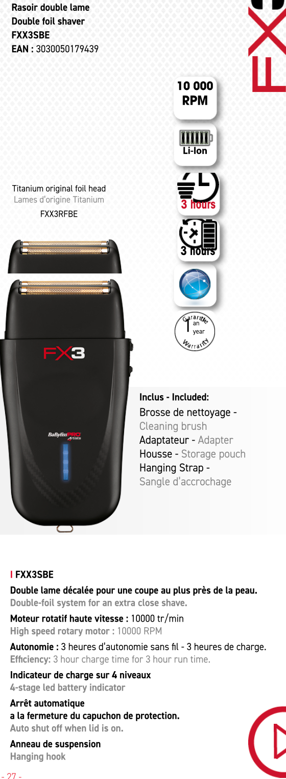 Babyliss X3 Shaver Black 4Artists