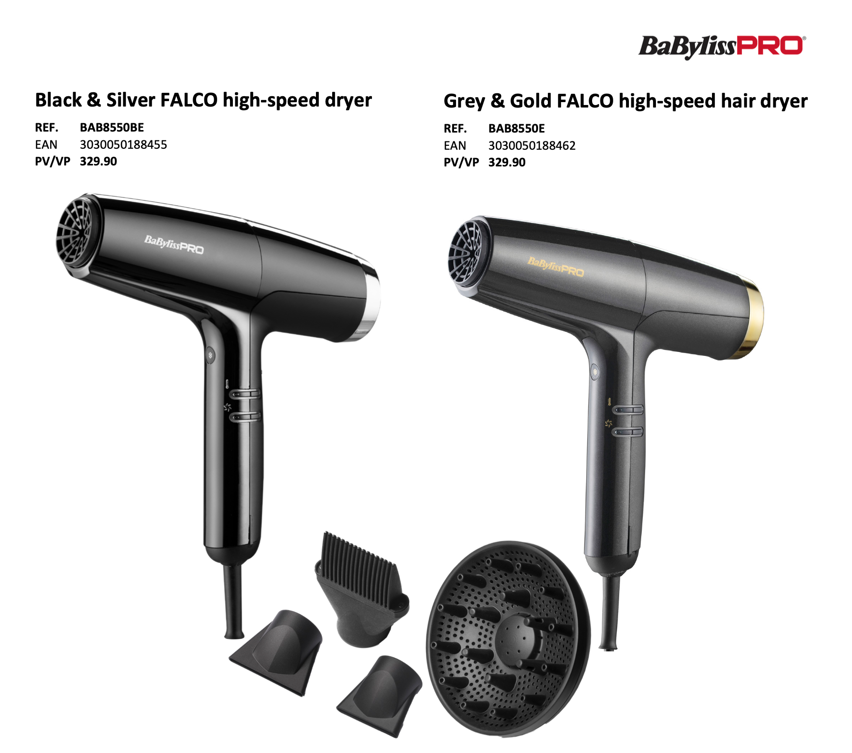 Babyliss Pro FALCO high-speed dryer Schwarz-Silber