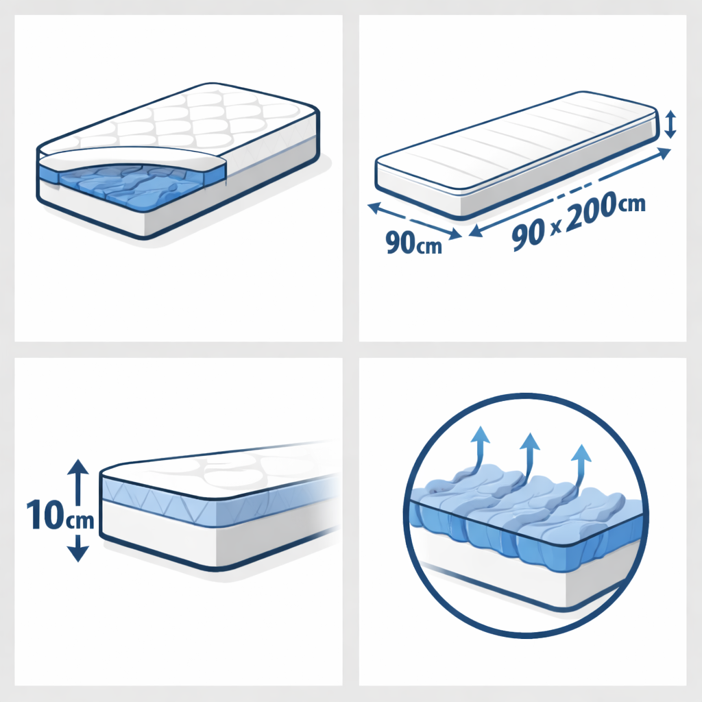 Schaumstoﬀ Matratze 90x200 11cm hoch