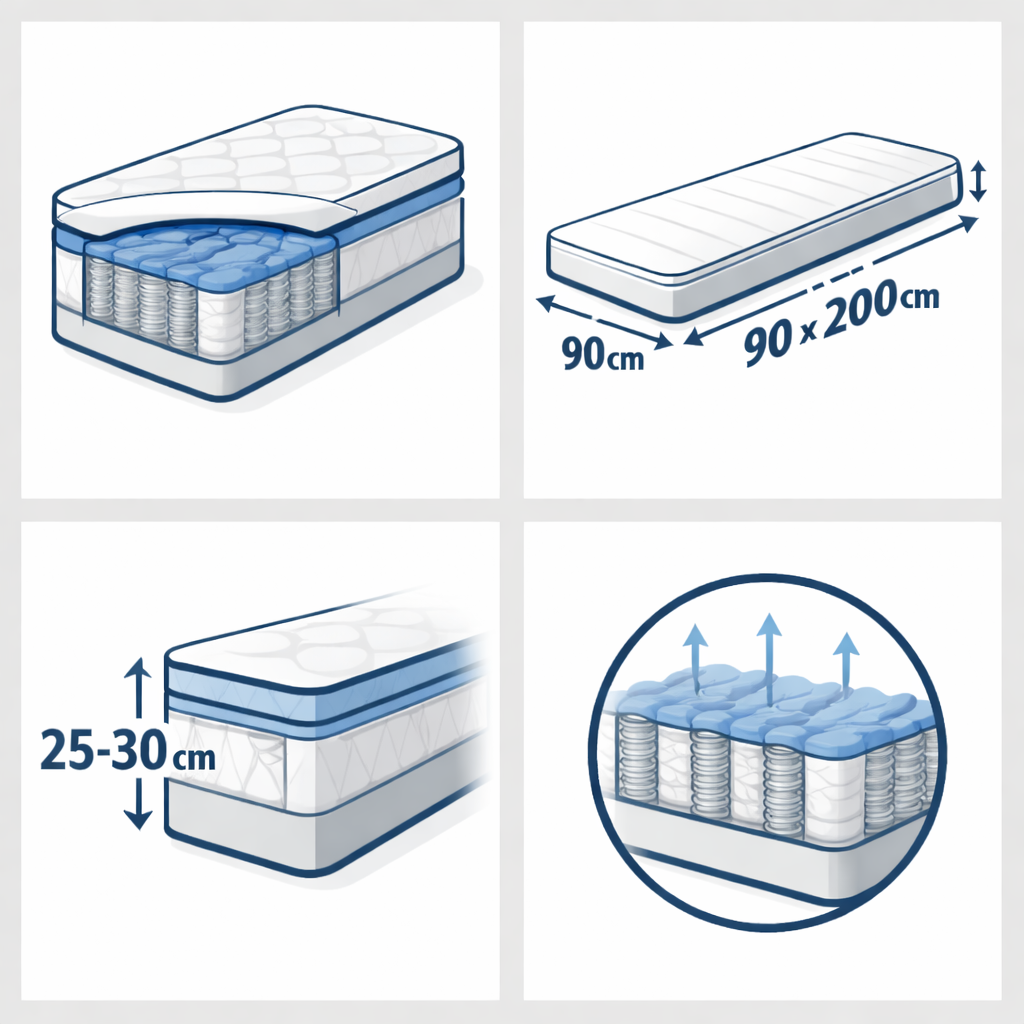 Taschenfederkern- Matratze 90x200cm 25-30cm hoch
